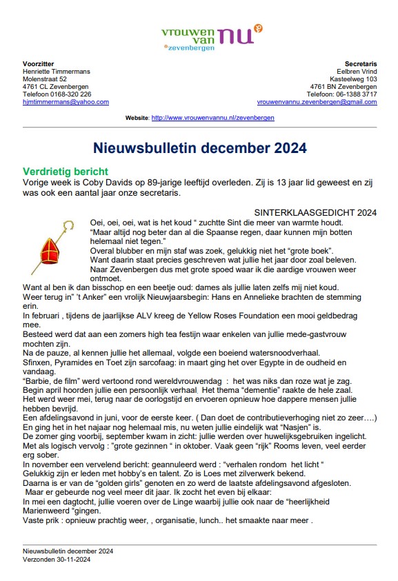 Nieuwbulletin december 2024