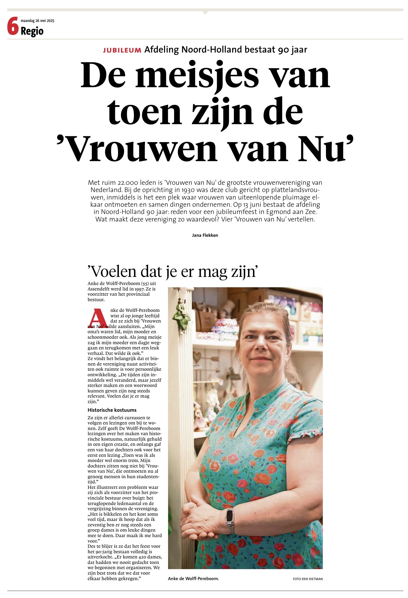 Voorzitter afdeling Zaanstreek in de krant voor jubileum feest provincie 90 jaar
