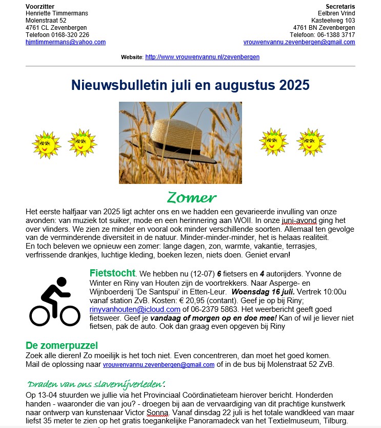 Nieuwsbulletin Zomer 2025  (Bijlage 1 aanklikken)