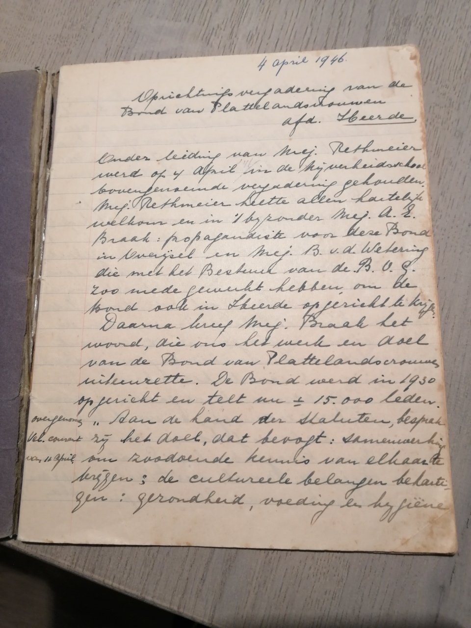 Notulen oprichting afdeling Heerde 4 April 1946