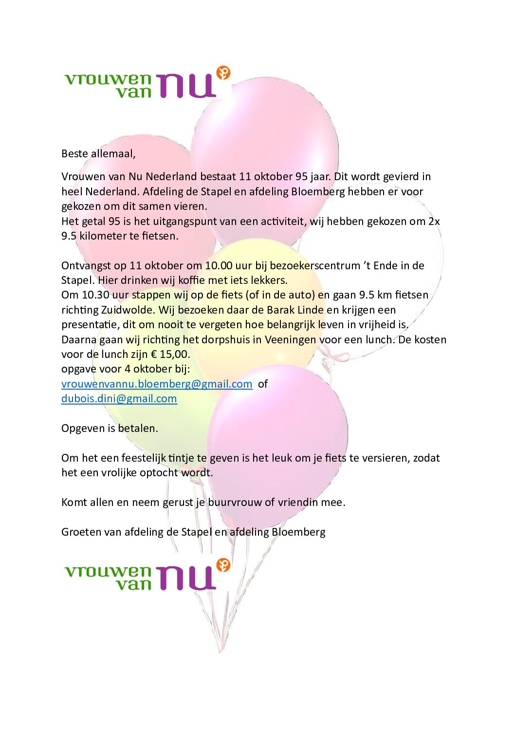 95 jaar vrouwen van nu Landelijk