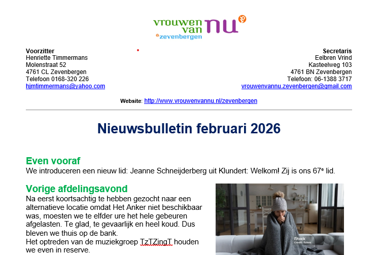 Nieuwsbrief februari 2026 (Met aandacht Algemene Leden Vergadering 4 februari 2025).