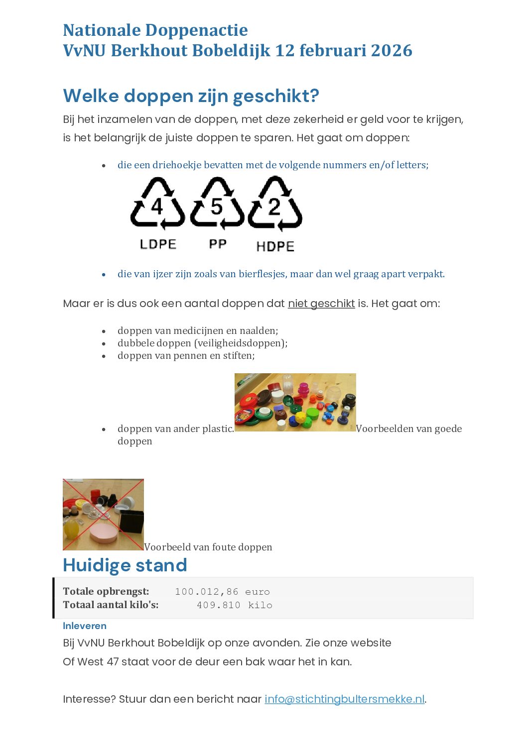 Nationale Doppen Actie  helpt u mee!