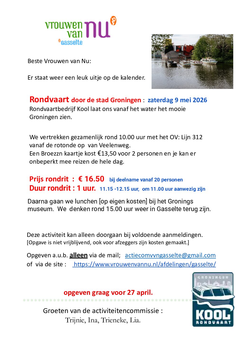 Rondvaart door de stad Groningen