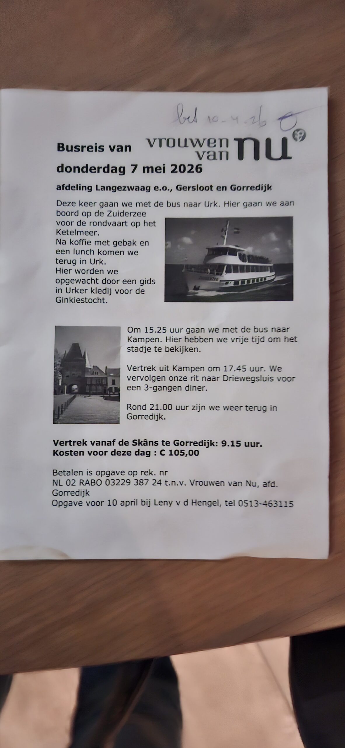 Gezamenlijk reisje naar Urk e.o. 7 mei 2026