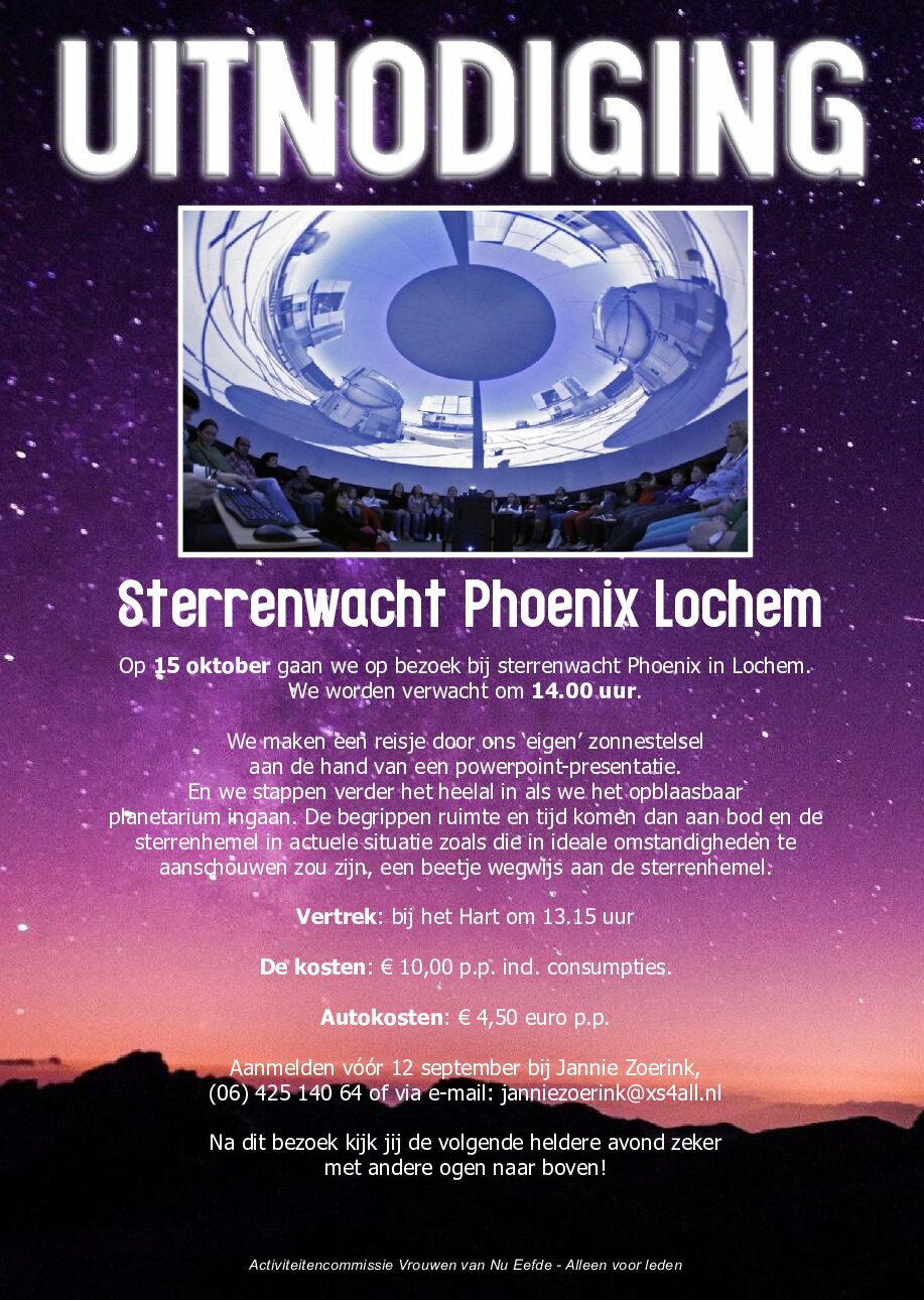 Activiteitencommissie 15 Oktober 2026 Sterrenwacht Phoenix Lochem