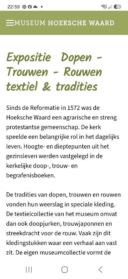 Bezoek aan tentoonstelling Dopen Trouwen Rouwen  Museum Hoeksche Waard 10 sept 2026